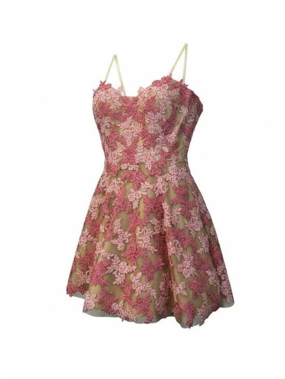 La Femme STRAPLESS Pink Floral Lace Mini Dress Size 10